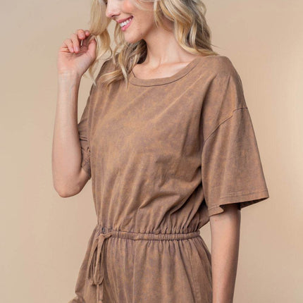 White Birch Full Size Short Sleeve Drawstring Romper - MimiStylez