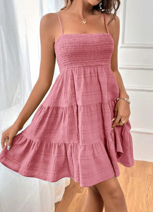 Smocked Tiered Sleeveless Mini Dress - MimiStylez