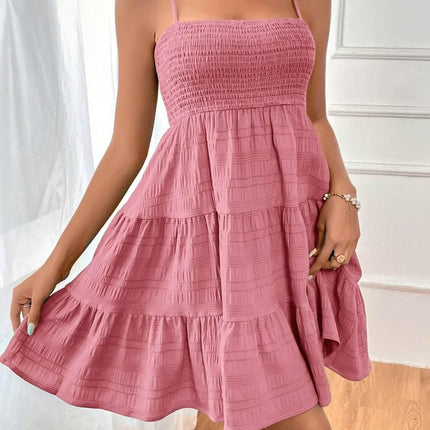Smocked Tiered Sleeveless Mini Dress - MimiStylez