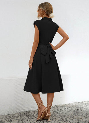 Button Up Cap Sleeve Midi Dress - MimiStylez