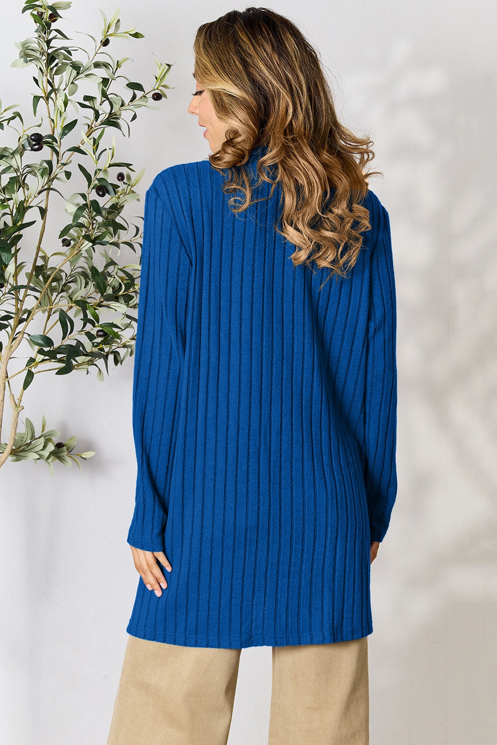 Basic Bae Full Size Ribbed Open Front Cardigan with Pockets