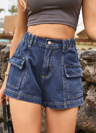 High Waist Denim Shorts with Pockets - MimiStylez