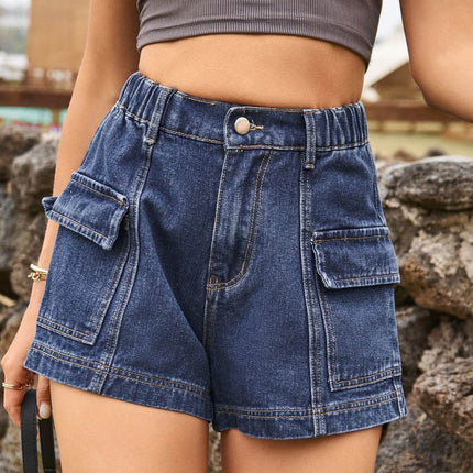 High Waist Denim Shorts with Pockets - MimiStylez