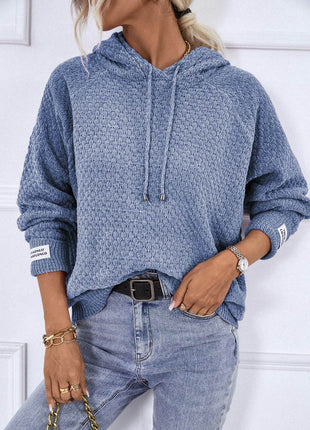Texture Drawstring Long Sleeve Hooded Sweater - MimiStylez