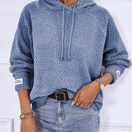 Texture Drawstring Long Sleeve Hooded Sweater - MimiStylez