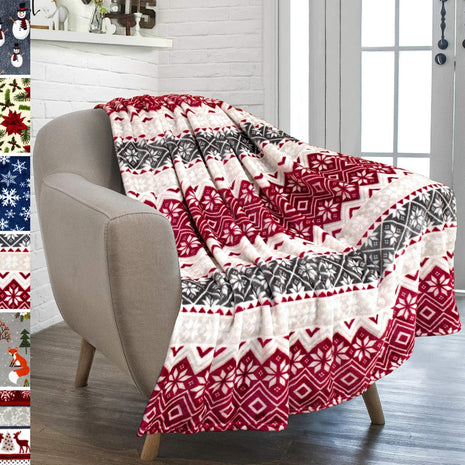Christmas Holiday Reindeer Snowflake Print Flannel Winter Warm Decorative Blanket