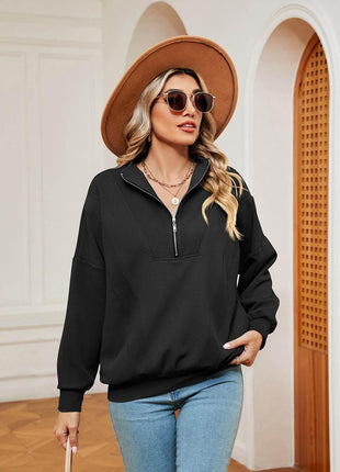 Half-Zip Dropped Shoulder Sweatshirt - MimiStylez