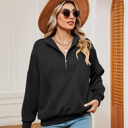 Half-Zip Dropped Shoulder Sweatshirt - MimiStylez