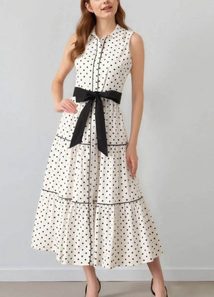 Polka Dot Sleeveless Midi Shirt Dress - MimiStylez