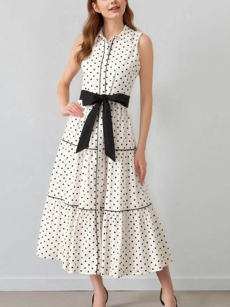 Polka Dot Sleeveless Midi Shirt Dress - MimiStylez