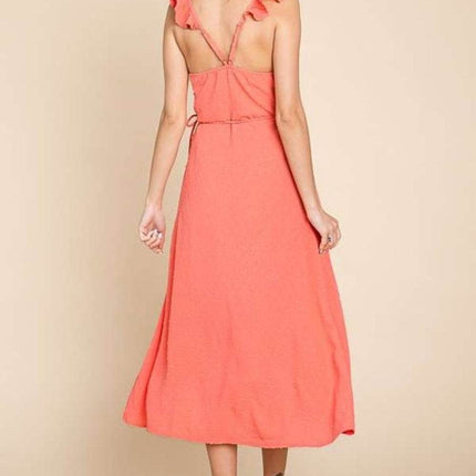 Culture Code Ruffle Detail Surplice Wrap Slip Dress - MimiStylez