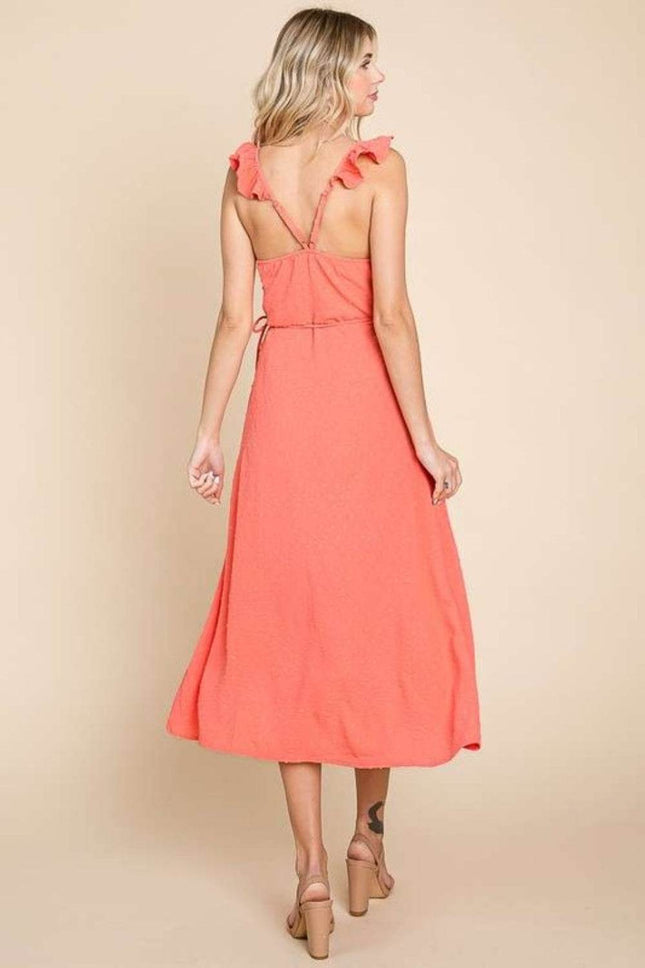 Culture Code Ruffle Detail Surplice Wrap Slip Dress - MimiStylez