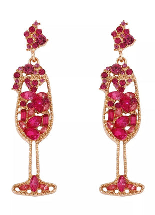 Champagne Glass Rhinestone Dangle Earrings - MimiStylez