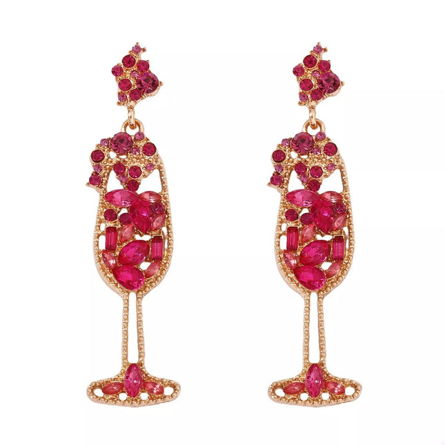 Champagne Glass Rhinestone Dangle Earrings - MimiStylez