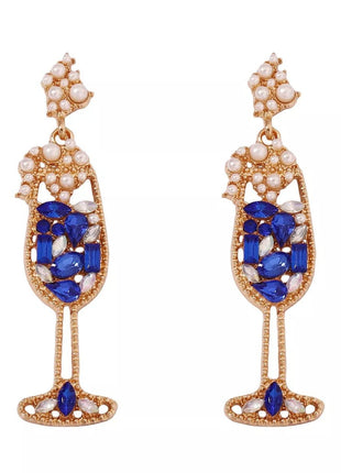Champagne Glass Rhinestone Dangle Earrings - MimiStylez