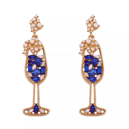Champagne Glass Rhinestone Dangle Earrings - MimiStylez