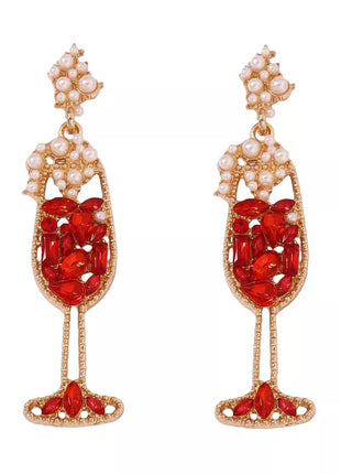 Champagne Glass Rhinestone Dangle Earrings - MimiStylez