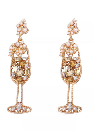Champagne Glass Rhinestone Dangle Earrings - MimiStylez