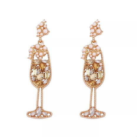 Champagne Glass Rhinestone Dangle Earrings - MimiStylez