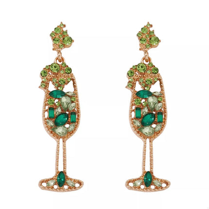 Champagne Glass Rhinestone Dangle Earrings - MimiStylez