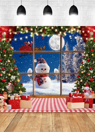 Christmas Backdrop Santa Claus Window Snow Forest Xmas Tree - MimiStylez