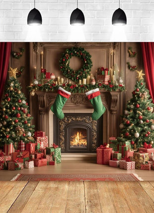 Christmas Backdrop Santa Claus Window Snow Forest Xmas Tree - MimiStylez