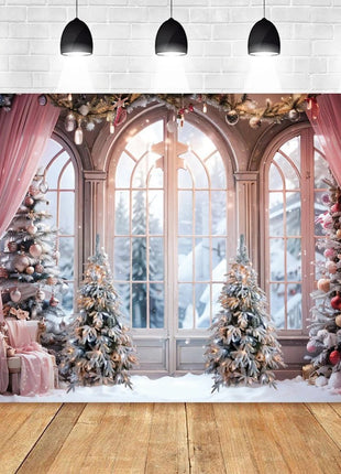 Christmas Backdrop Santa Claus Window Snow Forest Xmas Tree - MimiStylez