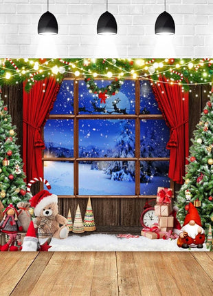 Christmas Backdrop Santa Claus Window Snow Forest Xmas Tree - MimiStylez