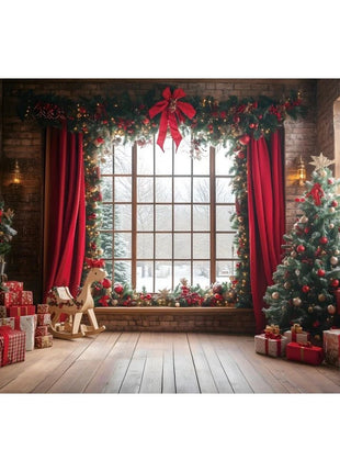 Christmas Backdrop Winter Window Xmas Tree Snowy Christmas Background - MimiStylez
