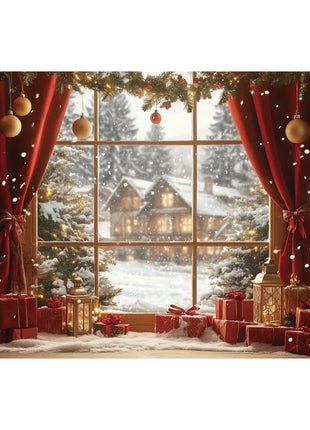 Christmas Backdrop Winter Window Xmas Tree Snowy Christmas Background - MimiStylez