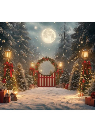 Christmas Backdrop Winter Window Xmas Tree Snowy Night - MimiStylez