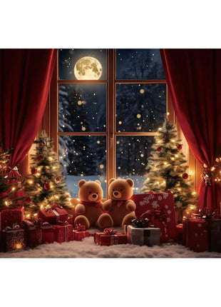 Christmas Backdrop Winter Window Xmas Tree Snowy Night - MimiStylez