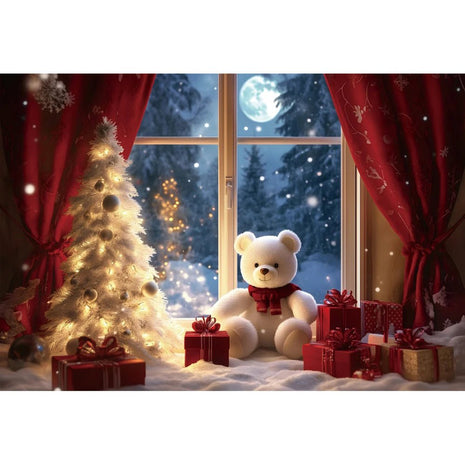 Christmas Backdrop Winter Window Xmas Tree Snowy Night - MimiStylez