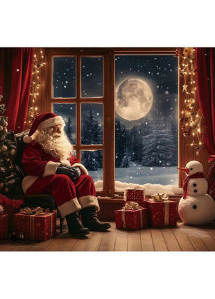 Christmas Backdrop Winter Window Xmas Tree Snowy Night - MimiStylez