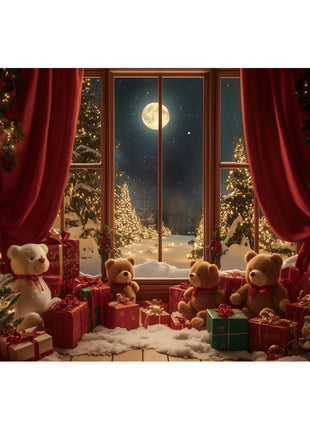 Christmas Backdrop Winter Window Xmas Tree Snowy Night Christmas Backdrop - MimiStylez