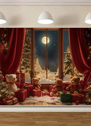 Christmas Backdrop Winter Window Xmas Tree Snowy Night Christmas Backdrop - MimiStylez