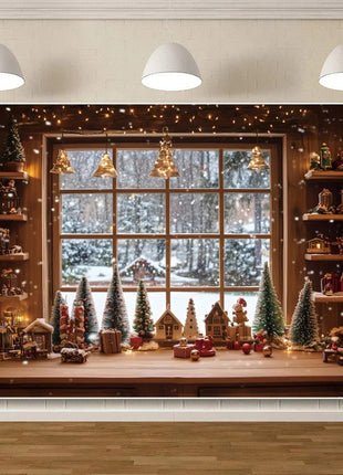 Christmas Backdrop Winter Window Xmas Tree Snowy Night Christmas Backdrop - MimiStylez