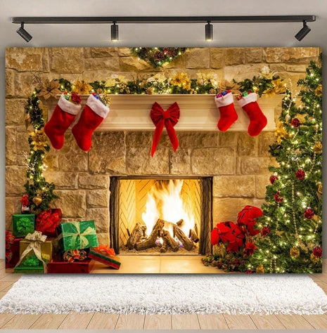 Christmas Backdrop Xmas Tree Fireplace Christmas Background - MimiStylez
