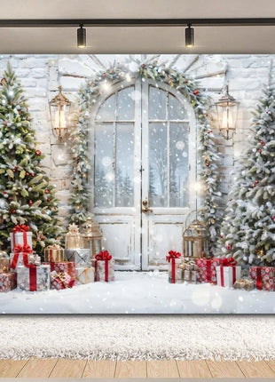 Christmas Backdrop Xmas Tree Fireplace Gift Winter Window Christmas Background - MimiStylez