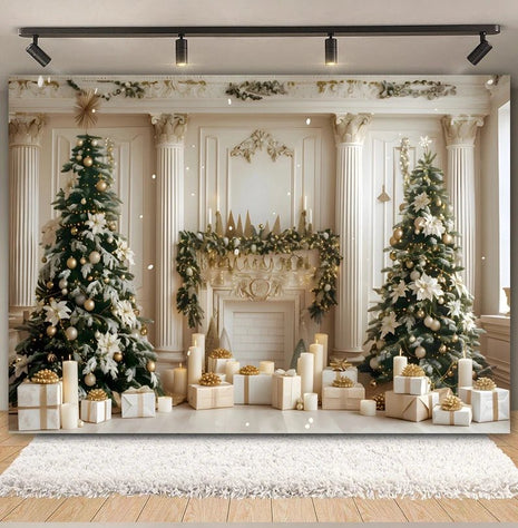 Christmas Backdrop Xmas Tree Fireplace Gift Winter Window Christmas Background - MimiStylez