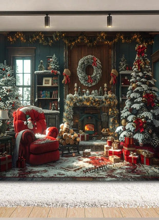 Christmas Backdrop Xmas Tree Fireplace Gift Winter Window Christmas Background - MimiStylez