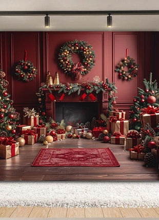Christmas Backdrop Xmas Tree Fireplace Gift Winter Window Christmas Background - MimiStylez