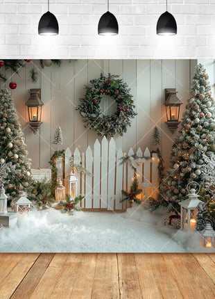Christmas Background Custom Pine Fence Garland Christmas Tree Background - MimiStylez