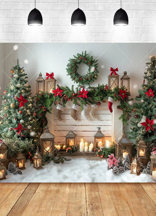 Christmas Background Custom Pine Fence Garland Christmas Tree Background - MimiStylez