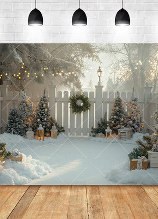Christmas Background Custom Pine Fence Garland Christmas Tree Background - MimiStylez