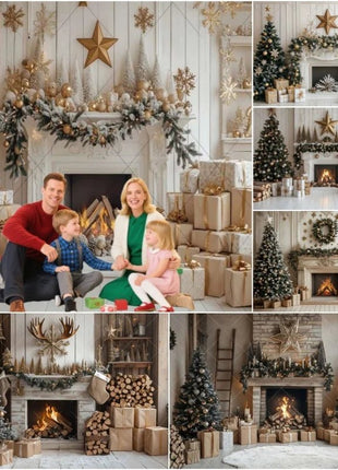 Christmas Background Xmas Tree Garland Fireplace Christmas Backdrops - MimiStylez