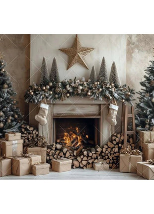 Christmas Background Xmas Tree Garland Fireplace Christmas Backdrops - MimiStylez
