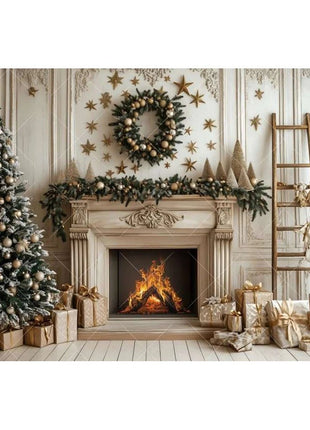 Christmas Background Xmas Tree Garland Fireplace Christmas Backdrops - MimiStylez