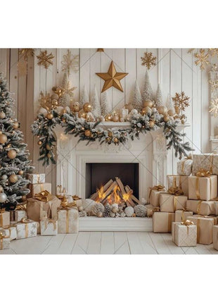 Christmas Background Xmas Tree Garland Fireplace Christmas Backdrops - MimiStylez