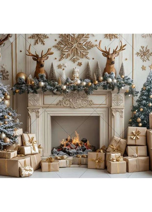 Christmas Background Xmas Tree Garland Fireplace Christmas Backdrops - MimiStylez